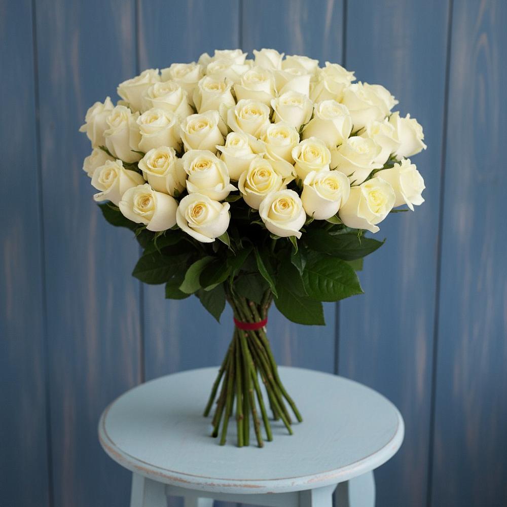 Букет 51 Белая роза Эдлесс Лав в Ольгино