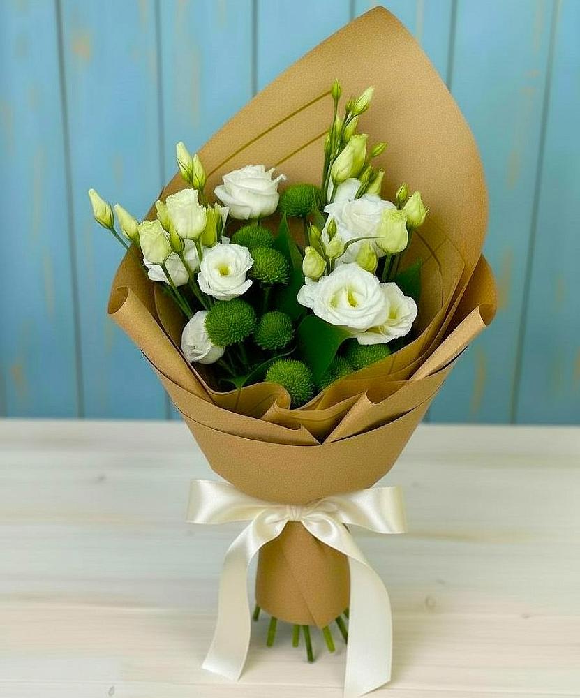 Букет цветов из: Хризантемы и Лизиантусы в Ольгино