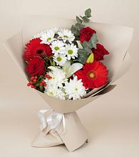 Букет цветов из:  Розы, Хризантемы, Герберы и Лилии в Ольгино