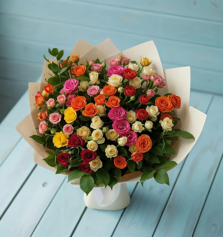 Букет Микс из разноцветных кустовых роз в Ольгино