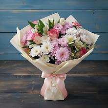 Букет цветов из:  Хризантемы, Альстромерии и Розы #REPLACE_PRED# Ольгино