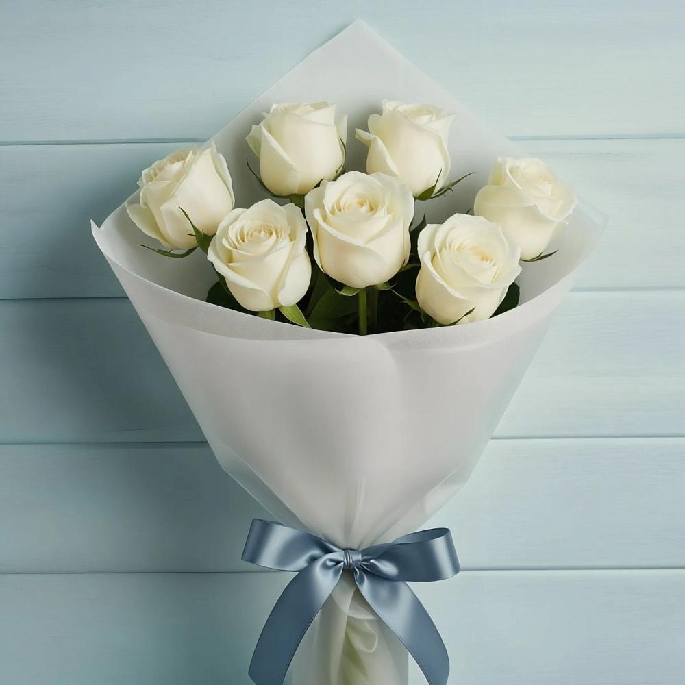 Букет 7 Белых роз Эдлесс Лав в Ольгино
